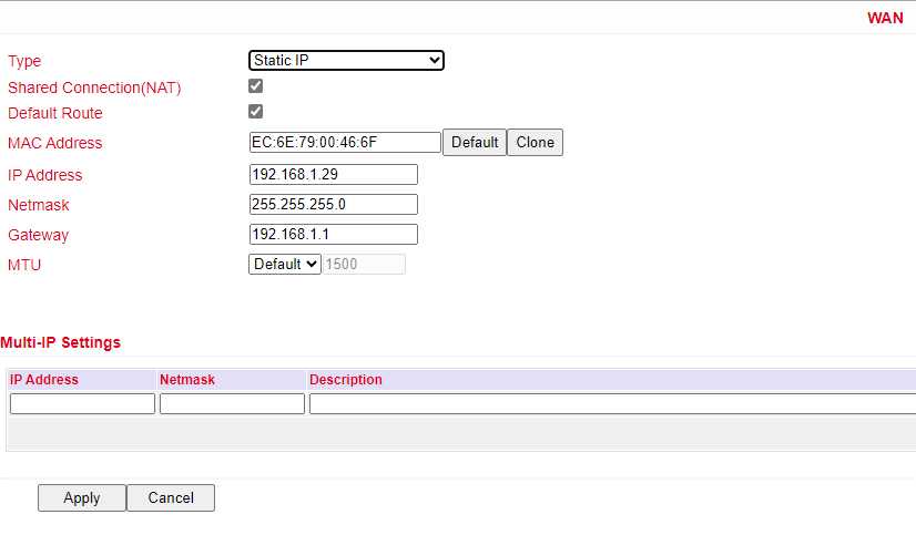 Static IP Setup